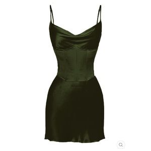 Heiress deep green corset satin slip dress XL